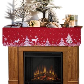 Grelucgo Embroidered Reindeer Christmas Holiday Mantel Scarf Runner 70×17 Inches (Reindeer)