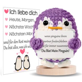 BOAITE Valentine's Day Gift for Him Her, I Love You Gifts for Women, Gift for Couples Knitting Wool Penguin Doll with Large Emotion Cards, Anniversary Gift for Her (Purple)