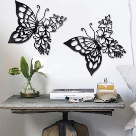 EZ4ENCE - 2 Piezas de Decoración de Mariposas para Pared, Decoración de Metal para Recámara, Sala de Estar, Hogar