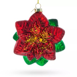 BESTPYSANKY Exquisite Poinsettia Flower Blown Glass Christmas Ornament
