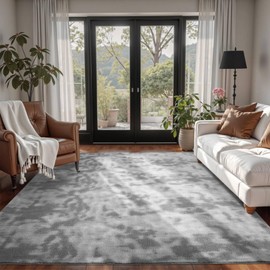 Lascpt 7x10 Area Rugs for Living Room,Soft Grey Thick Rug for Bedroom, Abstract Throw Rug with Memory Foam,Carpet for Kids Nursery Room Decor Tie-Dyed