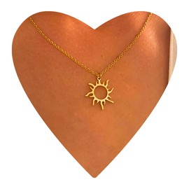 NataschaWoge® Sun Minimalist Jewellery Stainless Steel Rose Gold Silver Chain Necklace + Pendant Gift for Her Hollow Sun Gold Chain, Stainless Steel