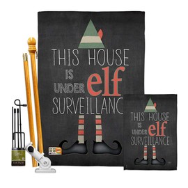 Breeze Decor Christmas Elf Surveillance Garden House Flags Kit Winter Santa Marry Xmas Present Reindeer Season Wintertime Snow Small Decorative Gift Yard Banner Made in USA 28 X 40