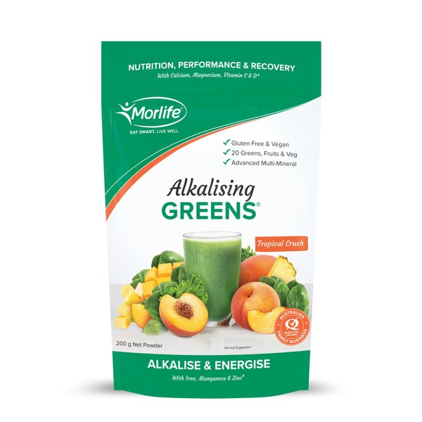 Morlife Alkalising Greens Powder Supplement, Tropical Crush, 20 Super Greens, Fruits and Vegetables, Pre & Probiotics, Key Alkalizing Minerals, Superfood Formula, 7 oz, 20 Servings