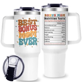 Bonus Mom Tumbler with Handle, Bonus Mom Gifts - 40 oz Best Bonus Mom Cups Tumbler with Straw and Lid - Unique Mother In Law Birthday Gifts for Mothers Day Christmas for Step Mom Gifts