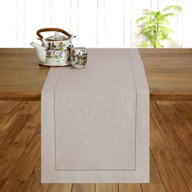 D'Moksha Natural Table Runner 14 x 108 Inch, 100% Pure Linen Hemstitch Table Runner 108 Inches Long, Perfect for Fall, Christmas, Thanksgiving, Wedding, Party, Easy Care Machine Washable