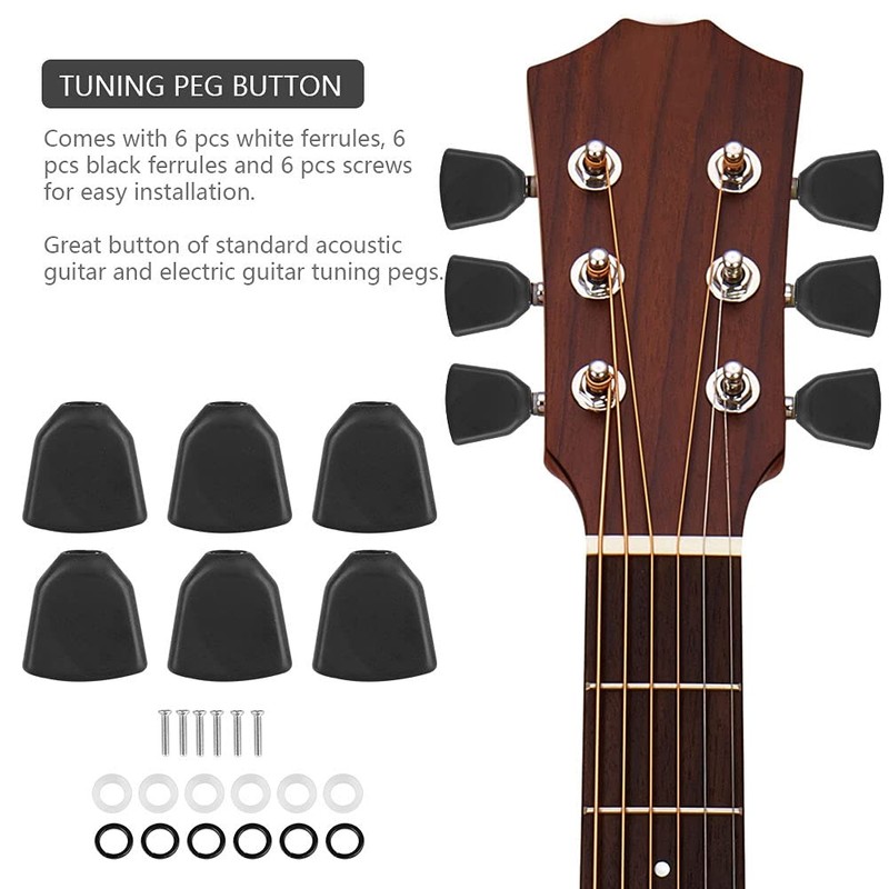 Glomora 6PCS Black Guitar Tuning Pegs - Metal, Small Square