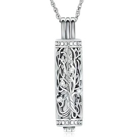 HGUAN Hollow Cylinder Urn Necklace for Ashes for Women Men Cremation Jewelry Keepsake Memorial Human Pet Ash Pendant Necklace Ashes Lockets for Loved Ones