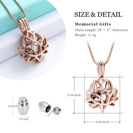 shajwo Urn Necklaces for Ashes for Men Women Human Lotus Teardrop Cremation Jewelry for Ashes Stainless Steel Urn Keepsake Memorial Jewelry Pendants (Rose Gold-Steel Lotus)