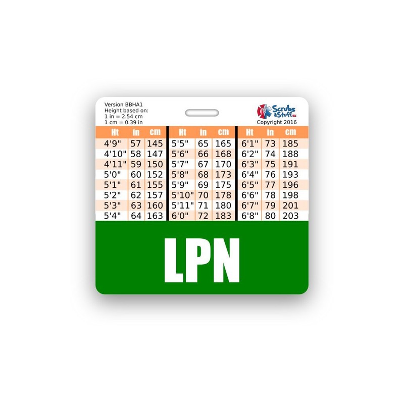 LPN Badge Buddy Horizontal w/Height & Weight Conversion Charts (Green)
