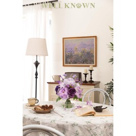 Artificial Flowers in Vase for Home Decor, Fake Lavender & Silk Peony Rose Bouquet Centerpieces in Glass Vase with Fake Water for Party Wedding Dinning Table Office Hotel Decor (Lavender Purple Mixed)