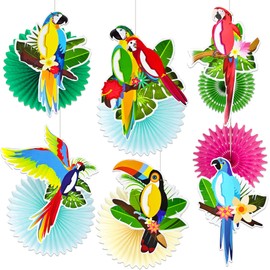 Tropical Birds Honeycomb Paper Cutouts Parrot Honeycomb Palm Leaves Banner Hawaiian Beach Luau Party Hanging Decorations Tiki Bar Supplies