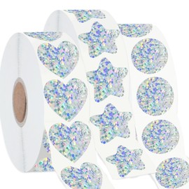 1500 Pcs Glitter Silver Star Stickers Heart Stickers Round Stickers for Kids Reward,Self Adhesive Foil Stickers for Kid Teacher Envelope Valentine Wedding Birthday Party Christmas Decoration(1inch)