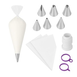 HiFEN® Spritzbeutel-Set für Kuchendekoration, 100 Einweg-Spritzbeutel, 6 Spitzen, 1 wiederverwendbarer Koppler und 2 Kuchenbinder für Cupcake, Dessert, Kekse, Dekoration