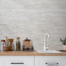 AULIGET 100-Piece Beige Slate Peel and Stick Backsplash Wall Tiles, 3" x 6" PVC Faux Stone Stick on Tile for Backsplash Kitchen, Bathroom, Laundry Room, Camper, Fireplace