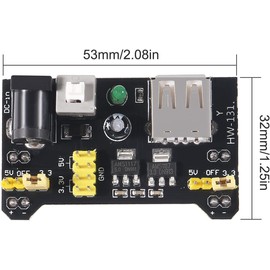 5pcs Breadboard Power Supply Module 3.3V 5V Solderless - DC 6.5-12V or USB Powered - For Arduino Raspberry PI Bread Board MB-102 Prototype - UMTMedia®