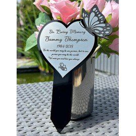 Memorial Plaque, Rememberance Plaques, Heart Butterfly, Pets, Dog, Cat, Grave Garden Marker Spike Graveside