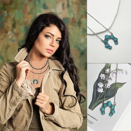 Layered Navajo Pearls Necklace with Western Pendant Necklaces for Women Cowgirl Retro Tribe Western Fashion Accessories (B)