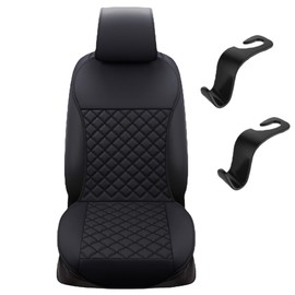 AzulLanse 1 x Waterproof Leather Quilted Car Seat Cover, Car Seat Cushion Mat, Universal Fit Front Seat Protector for Cars and SUVs, Trucks, Car Seat Covers, 2 Seat Hooks (Black)