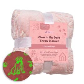 Glow in The Dark Throw Blanket, Soft Fuzzy Plush Fleece Blanket for Boys, Girls, Teens and Toddlers, Birthday Gift, Large 50" X 60" (Pink - Puppies)
