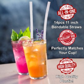 Bendable Straws - 11 inch Long Flexible Straws - Bendy Drinking Straw Reusable - 14 Pack