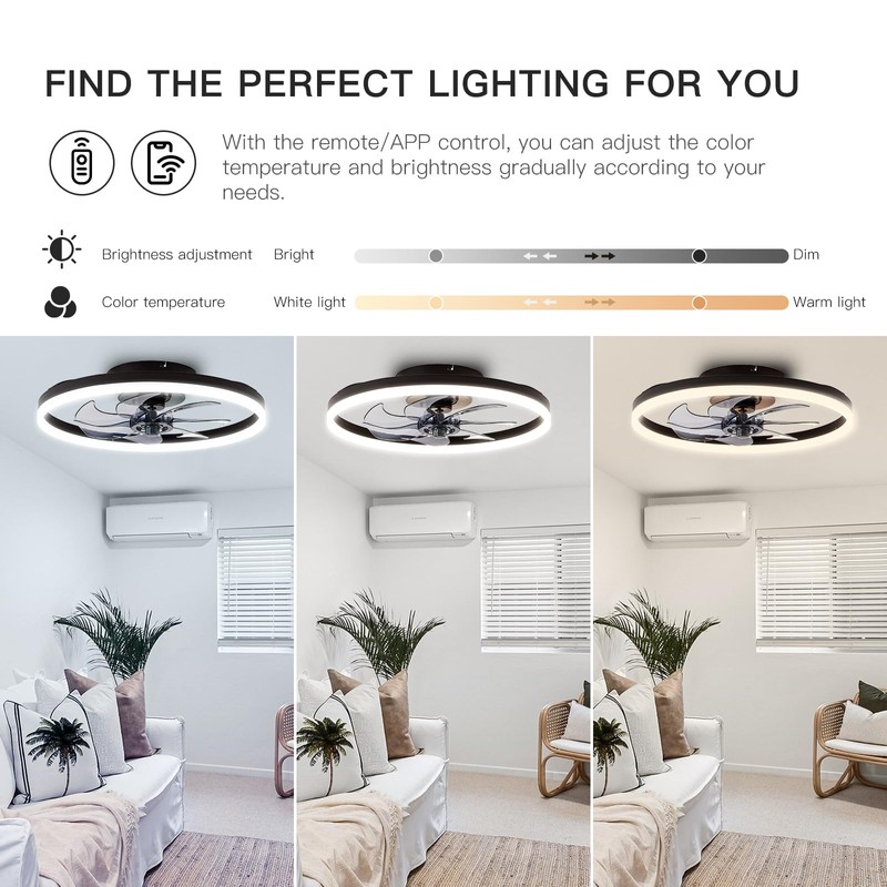 STERREN 20'' Modern Low Profile Ceiling Fan with Light, Bedroom