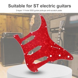 SAPHUE SSS 11 Holes Strat Electric Guitar Pickguard and BackPlate Set for Fender US/Mexico Made Standard Stratocaster Modern Style Guitar Parts (3Ply Red Pearl)
