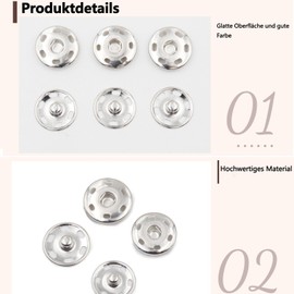 AnaTI 12 Sets 21 mm Metal Press Studs Round Silver for Clothes, Handbags, DIY and Home Projects
