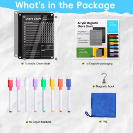 Acrylic Magnetic Chore Chart for Kids, Chore Board, Dry Erase Chore Chart, 12"x9.5" Transparent Erasable Reward Chart for Teens and Adults Chore Checklist with 6 Markers and Towel