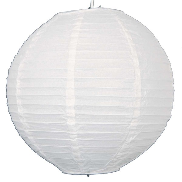 1 x 12" White round paper lantern with wire ribbing