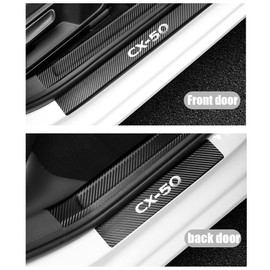 LEXLEY for Mazda 2023 2024 2025 2026 CX-50 CX50 Carbon Fiber Style Leather Door Sill Protector Anti-Dirty Scuff Plate Cover Guard Sills Protector Trim,Welcome Pedal Protect 4PCS -Sliver