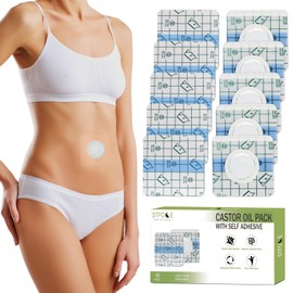 STFOCE 10pcs Castor Oil Pack Wrap, Disposable Castor Oil Pack for Belly Button, Organic Cotton Pad Self-Adhesive, Highly Absorbent, No Leakage, No Wash, Portable (Transparent)