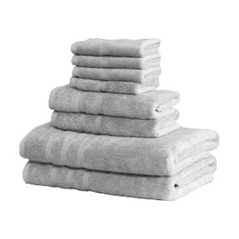 Mosobam Luxury Turkish 8pc Towel Set 30X58 16X30 13X13 Light Grey (Gray) 700 GSM Bamboo Viscose & Aegean Turkish Combed Cotton