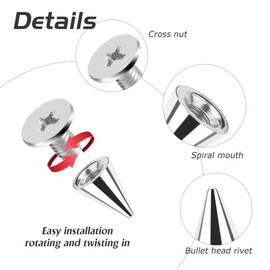 JSMTKJ 200 Pieces Punk Rivets, 7 x 10 cm Decorative Rivets Set, DIY Rivets for DIY Leather Crafts, Clothing, Bags, Shoes, Belts, Bracelets Decorations (Silver)