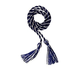 Cordones de honor de graduación entrelazados, combinación de colores azul marino y blanco