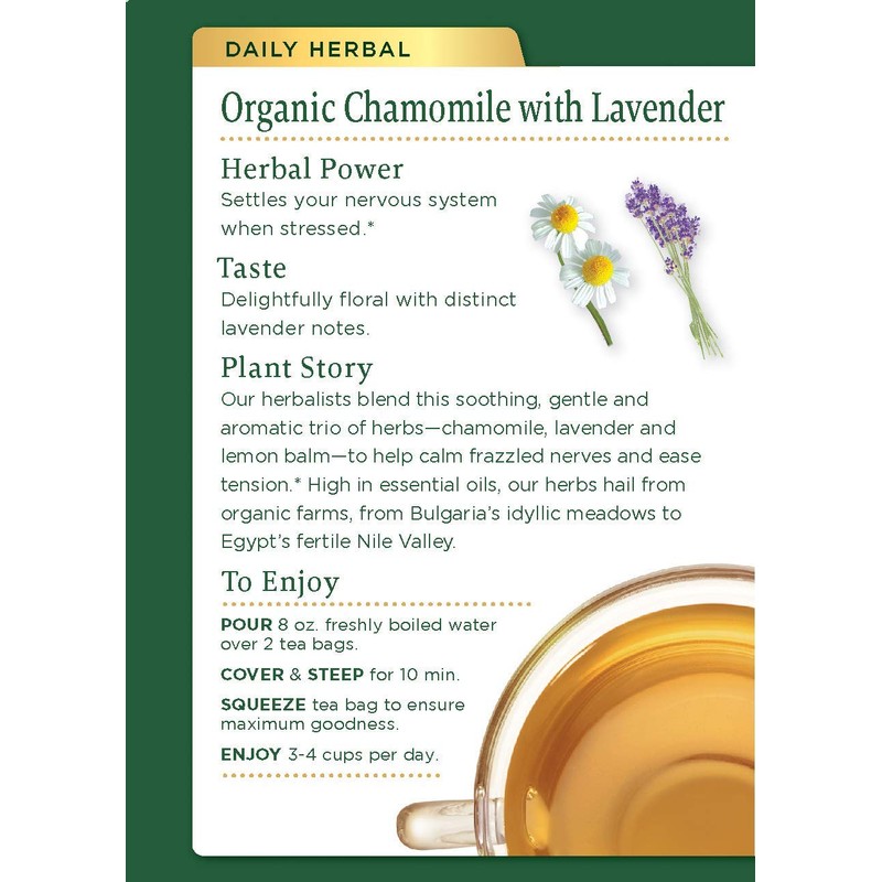 Traditional Medicinals Organic Chamomile & Lavender Herbal Tea, Settles Nervous