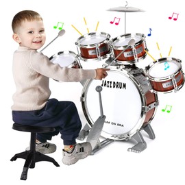OoneWiser Kids Drum Set for Toddlers Toy- Musical Instruments Toys Drum Kit 9 Pcs with Stool, Bass Drum, 4 Small Drums Percussion Musical Toys for Toddlers 3-5 Year Old Boys Girls Gifts