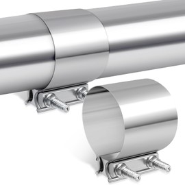 3.0 Inch Exhaust Clamp, Butt Joint Band Clamp Sleeve Coupler, Muffler Clamp Stainless Steel for Pipes Catalytic Converters 2PCS