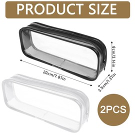 Pack of 2 Pencil Case, Cosmetic Bag, Transparent with Zip, Portable Pencil Case, Transparent Pencil Case, Pen Bag, Teenager, Storage Bag for Cosmetics, School, Office Supplies, White