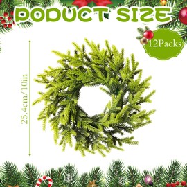 12 Pcs Christmas DIY Gree Wreath 10 Inch Christmas Green Artificial Wreaths DIY Faux Plain Wreaths Front Door Christmas Green Farmhouse Cabinets Wreath Indoor Outdoor Wall Decor(Pine Needle)