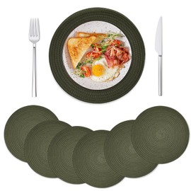 Luxury little Round Woven Placemats Set of 6, 13 Inches Table Place Mats for Dining Table, Hot Pads for Kitchen, Kitchen Essentials Trivets for Hot Dishes, Pots and Pans ﻿- Green
