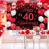 40th Wedding Anniversary Banner Backdrop - Black Red Happy 40th
