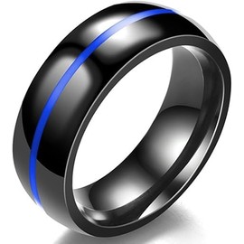 Men's fashion Classical Black Stainless Steel Ring Plain Wedding Band (Black Blue, 6)