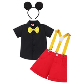 Disfraz de bebé recién nacido de un año de edad, para cumpleaños, corbatín + tirantes + pantalones + diadema para tartas, disfraz de Halloween, cosplay, sesión de fotos, color negro y amarillo, 18-24
