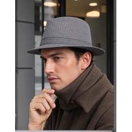 Mens Fedora Hats Unisex 20s Classic Fedora Hat (US, Alpha, Large, Dark Gray)