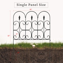 Amagabeli Decorative Garden Fence Outdoor Coated Metal Rustproof 32in x 10ft Landscape Wrought Iron Wire Border Folding Patio Fences Flower Bed Fencing Barrier Section Panels Decor Picket Edging Black