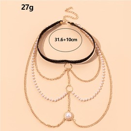 CABODYALS Gold Pearl Rhinestone Thigh Chain Multi Layer Alloy Beads Tassel Boho Jewelry Punk Leg Chains Bikini Cross Punk Metal Beaded Layered Body Chain for Female Body Jewelry Party Bikini