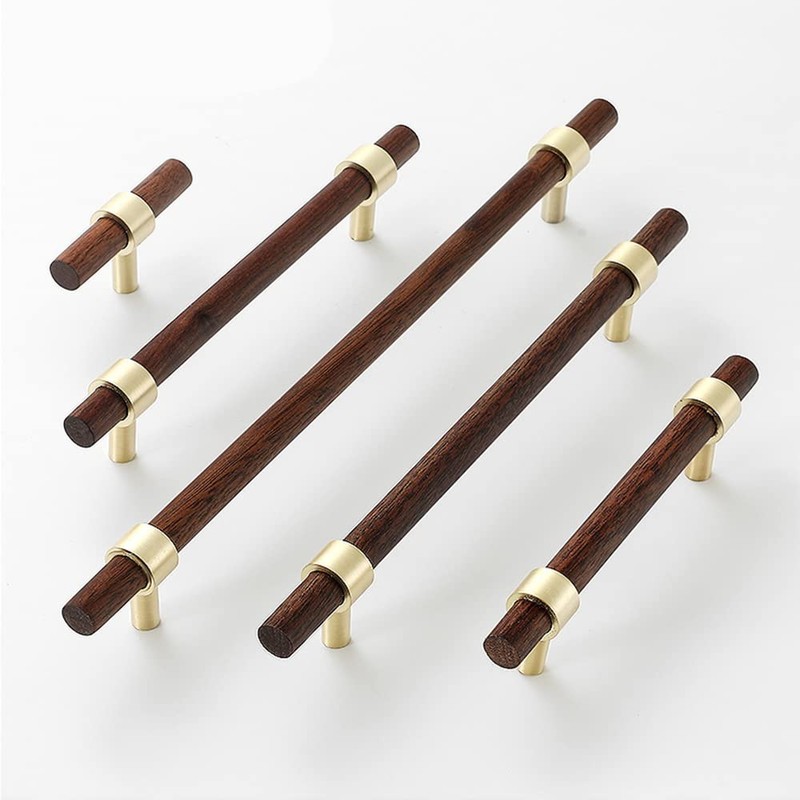 SYZOW 6 Pack Walnut Cabinet Pulls Brushed Brass Drawer Handles,Gold