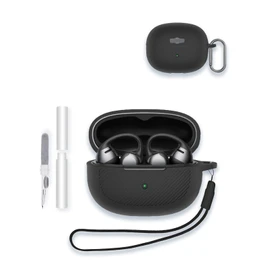 Case for SHOKZ OpenDots ONE - Open-Ear Headphones, WUNIAK Textured Anti-Slip Design Soft Silicone Protective Portable Scratch Shock Resistant Shell with Cleaner Kit & Carabiner & Lanyard ，Black