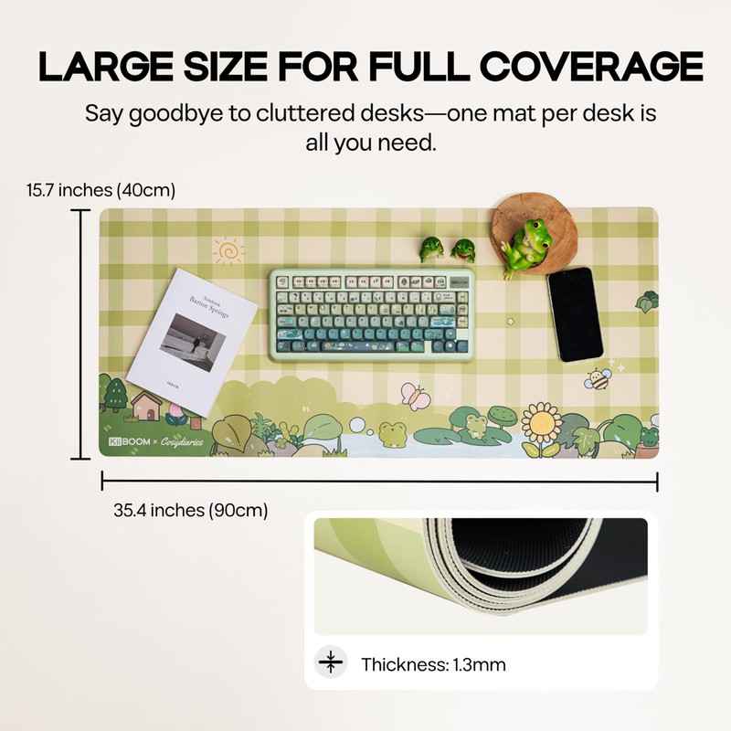 KiiBOOM X Cosydiaries Rainy Froggy Day Desk Mat, Non-Slip, 35.4’’
